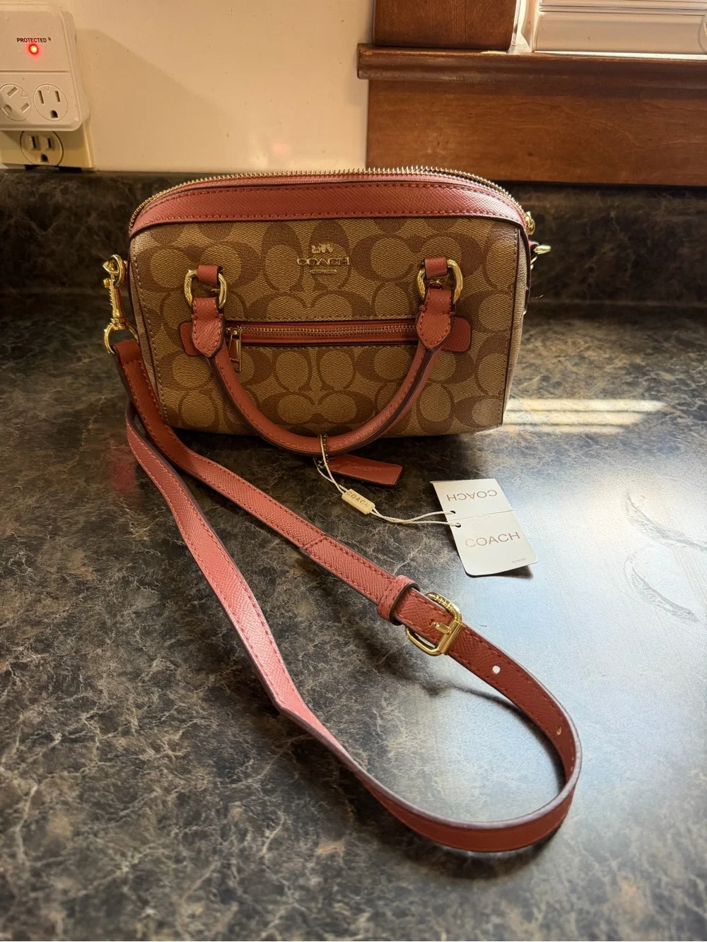 Coach Signature Crossbody Bag in Brown and Pink
